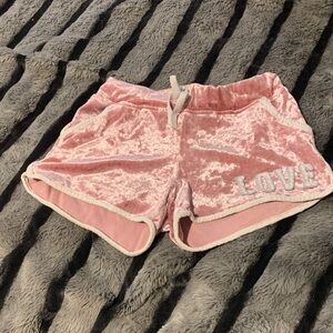 #617 “Reflex Kids” Pink Velvet Shorts with 'LOVE' Embroidery Large 11/12